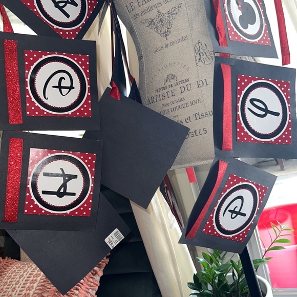 Minnie Mouse black white red happy birthday party decor - banner ribbons​ - Picture 14 of 16